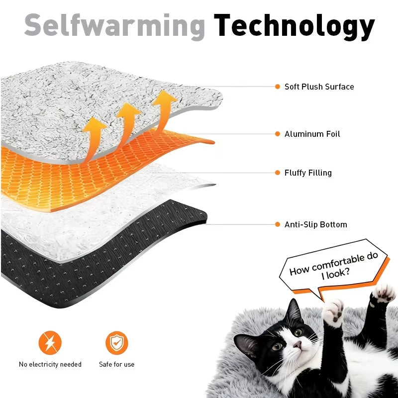 Self-Warming Cat Bed – No Electricity, Thermal Heat-Reflecting Pad for Cats & Small Dogs