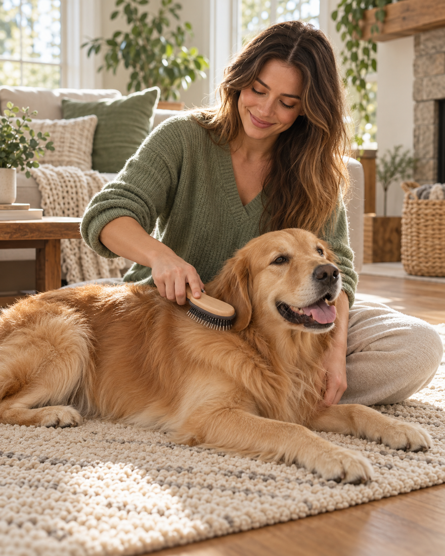 A dog enjoying gentle brushing