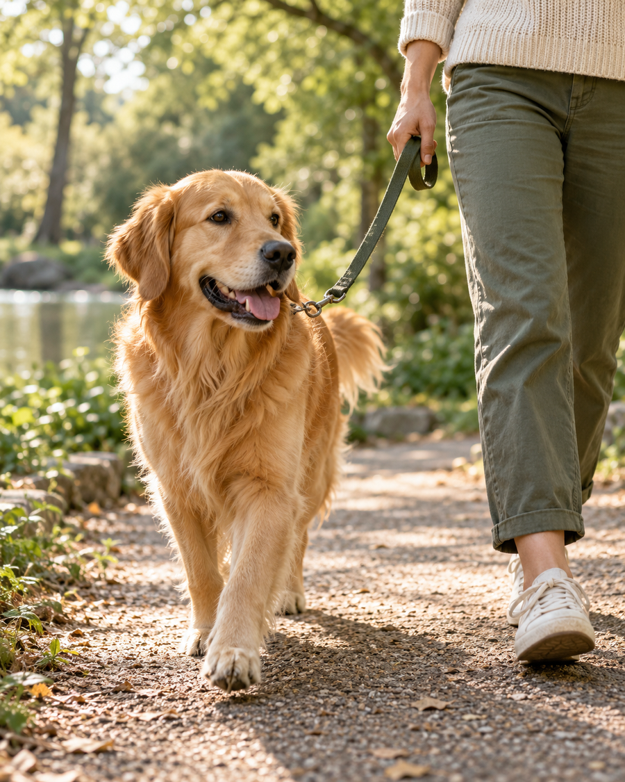 A dog enjoying a walk